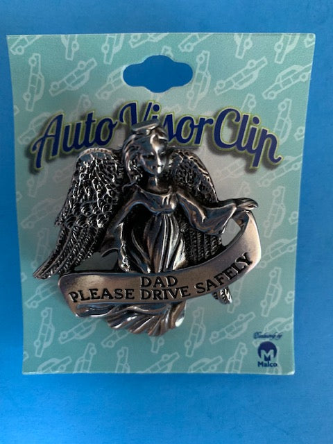 Daughter Drive Safely Visor Clip - Pewter Car Visor Holder With Protective Message