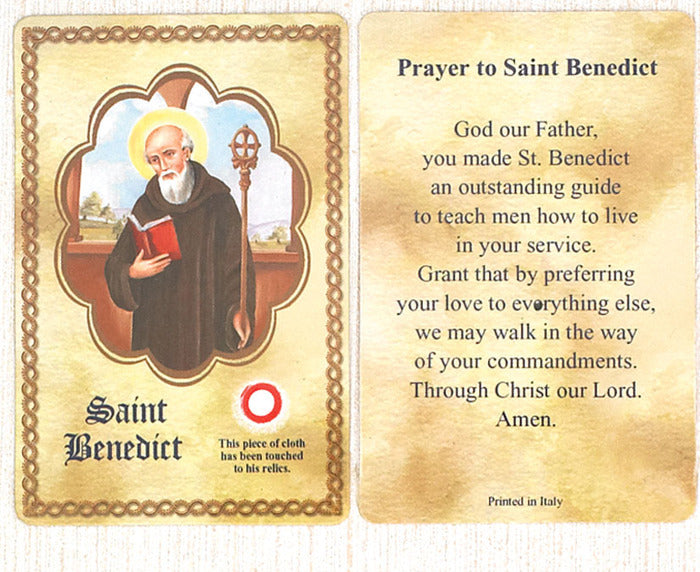 Saint Benedict Relic Prayer Card Carmelite Gift Store