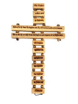 Olivewood Cross with Our Father prayer