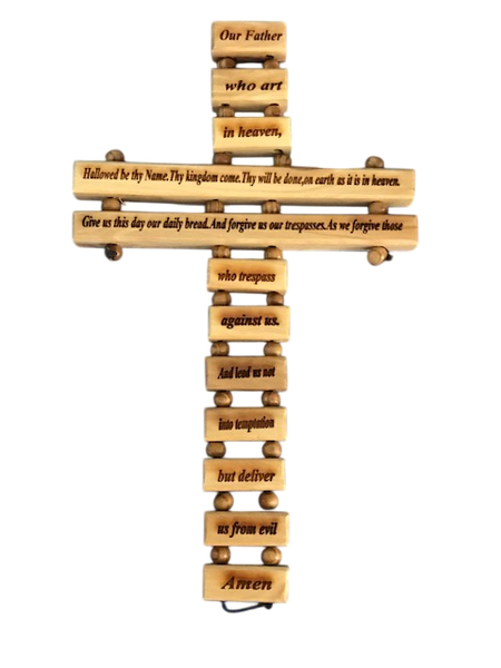 Olivewood Cross with Our Father prayer