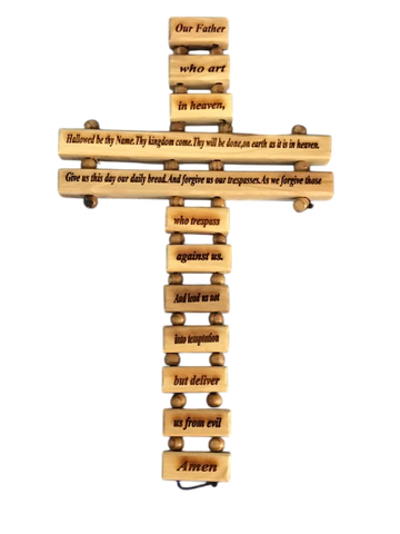 Olivewood Cross with Our Father prayer