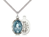 Miraculous Medal - Diamond Cut - Sterling Silver with Blue Epoxy