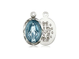 Miraculous Medal - Diamond Cut - Sterling Silver with Blue Epoxy