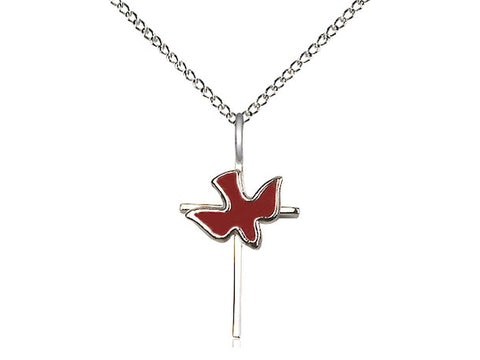 Red Holy Spirit Cross - 18" Sterling Silver Chain