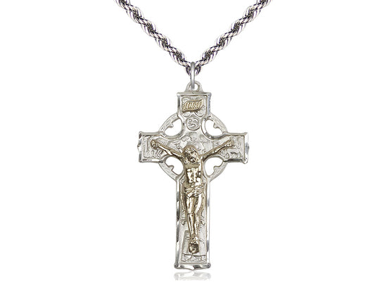 Celtic Crucifix - Sterling Silver Crucifix with Gold Filled Corpus