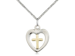 Heart with Cross - Sterling Silver with 14KT Gold Filled Cross