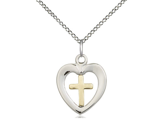 Heart with Cross - Sterling Silver with 14KT Gold Filled Cross