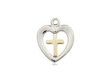 Heart with Cross - Sterling Silver with 14KT Gold Filled Cross