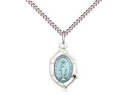 Miraculous Medal - Leaf Motif with Blue Enamel