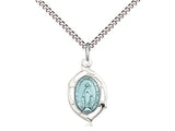 Miraculous Medal - Leaf Motif with Blue Enamel