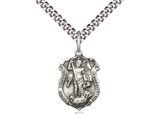 Police Shield Saint Michael Medal - Sterling Silver