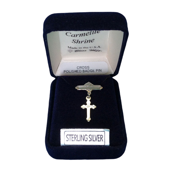 Infant Badge Pin - Diamond Cut Engraved Cross - Sterling Silver