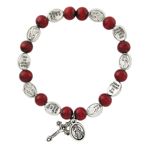 Divine Mercy Red Wooden Bracelet