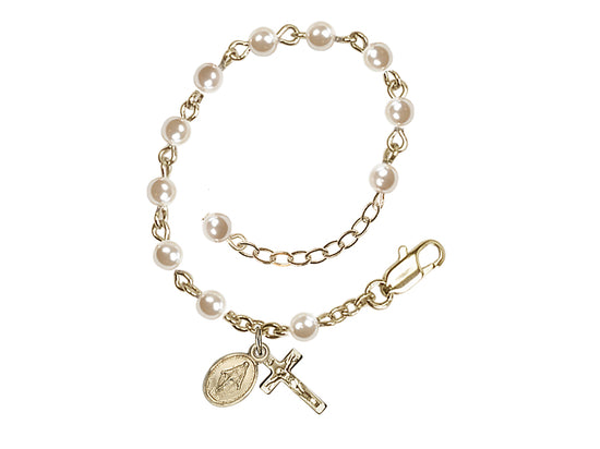 Infant Rosary Bracelet - Gold Plated - Pearl