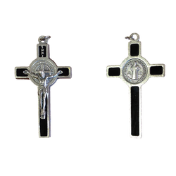 Crucifix - Saint Benedict - Black Enamel on Silver Nickel