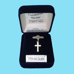 Infant Badge Pin - Diamond Cut Engraved Cross - Sterling Silver