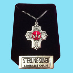 5 Way Confirmation Cross - Sterling Silver with Red Epoxy