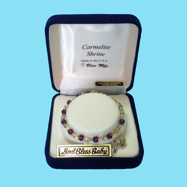 Infant Rosary Bracelet - Gold Plated - Amethyst
