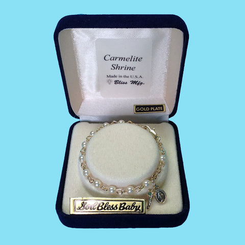 Infant Rosary Bracelet - Gold Plated - Pearl