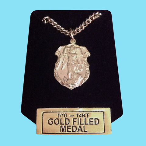 Police Shield Saint Michael Medal - 14KT Gold Filled