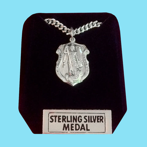 Police Shield Saint Michael Medal - Sterling Silver
