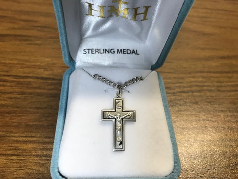 Crucifix - Sterling Silver - with Border