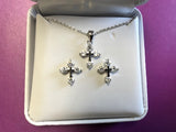 Clear Crystal Cross Pendant and Earrings