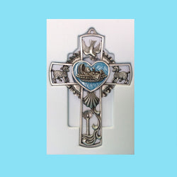 Pewter Baby Wall Cross - Blue