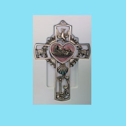 Pewter Baby Wall Cross - Pink