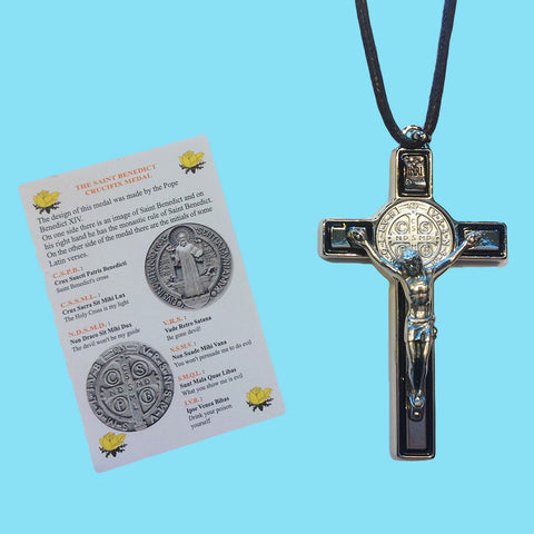 Crucifix - Saint Benedict - Silver with Black Enamel