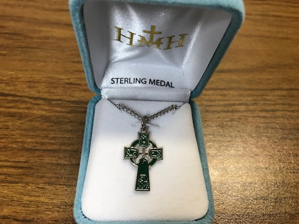 Celtic Cross - Sterling Silver and Green