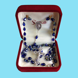 Rosary Necklace - Silver Plated with Aurora Borealis Beads