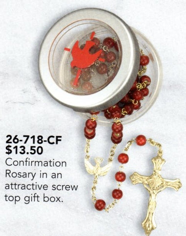 Confirmation rosary in screw-top gift box
